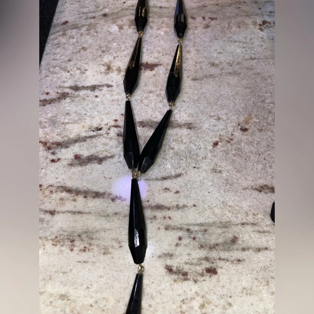 Vintage Long Black Glass Beads Necklace - Picture 3 of 8